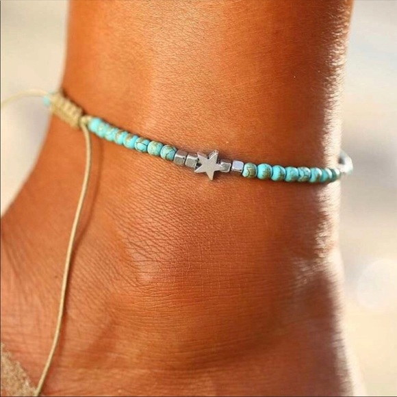 BLUE BEAD SILVER STAR LEATHER SUMMER ANKLE… - Picture 2 of 6